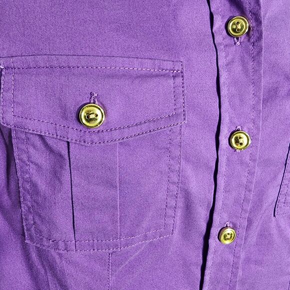 Chicos Womens Top Size 0 Small Button Up Purple Long Roll Tab Sleeve Pockets - Picture 4 of 9